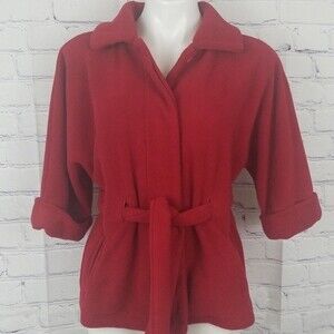 Red Sandra button up fleece jacket
